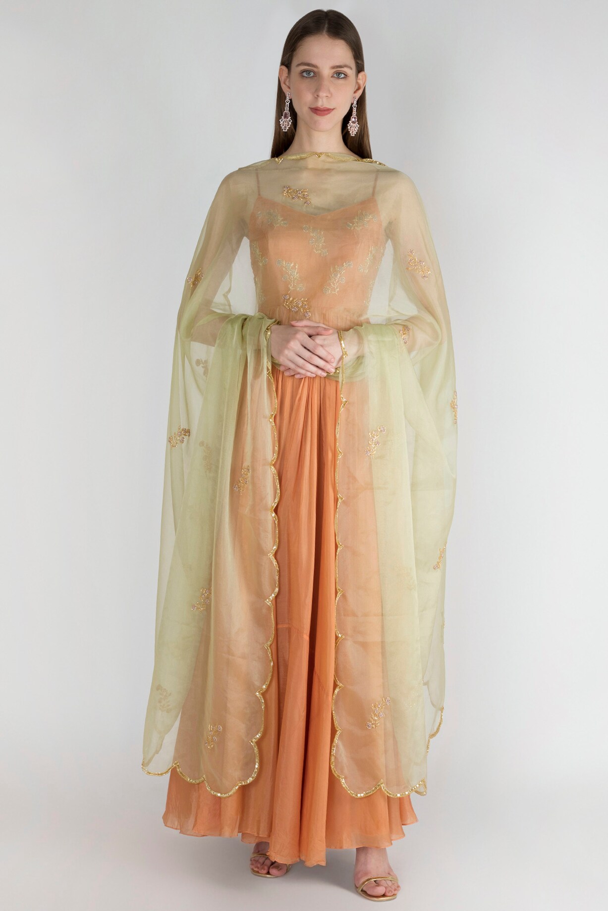 Peach Chiffon Embroidered Anarkali With Dupatta main image 0