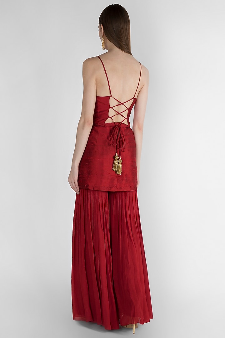 Red Embroidered Wedding Sharara Set by Ease at Pernia's Pop Up Shop