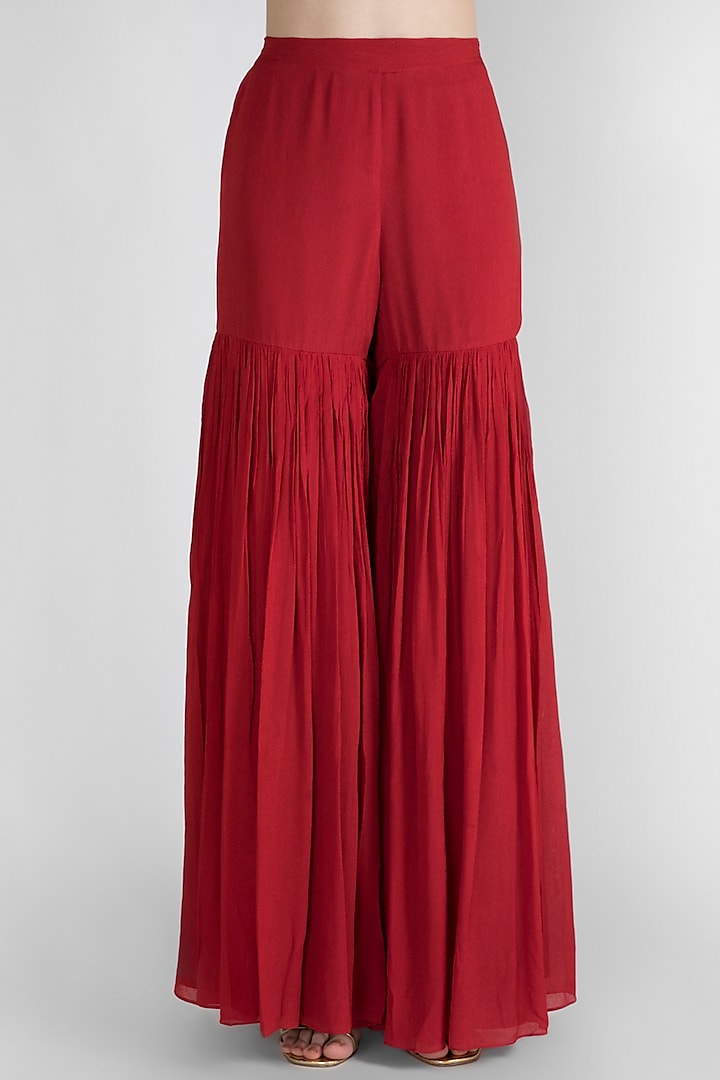 Red Embroidered Wedding Sharara Set by Ease at Pernia's Pop Up Shop
