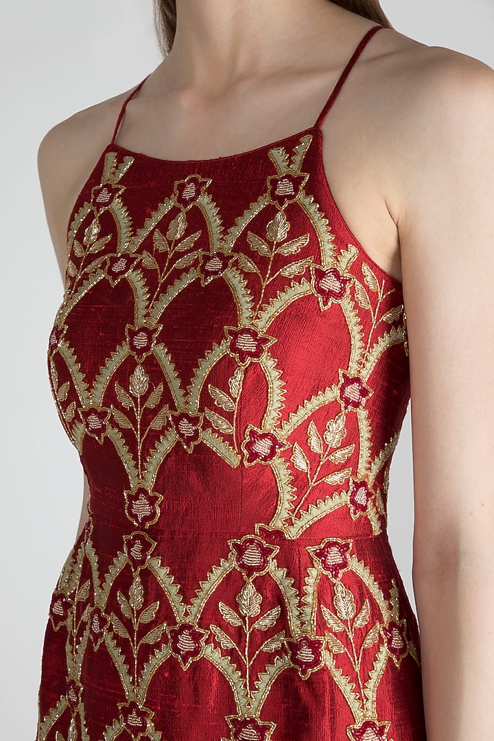 Red Embroidered Wedding Sharara Set by Ease at Pernia's Pop Up Shop