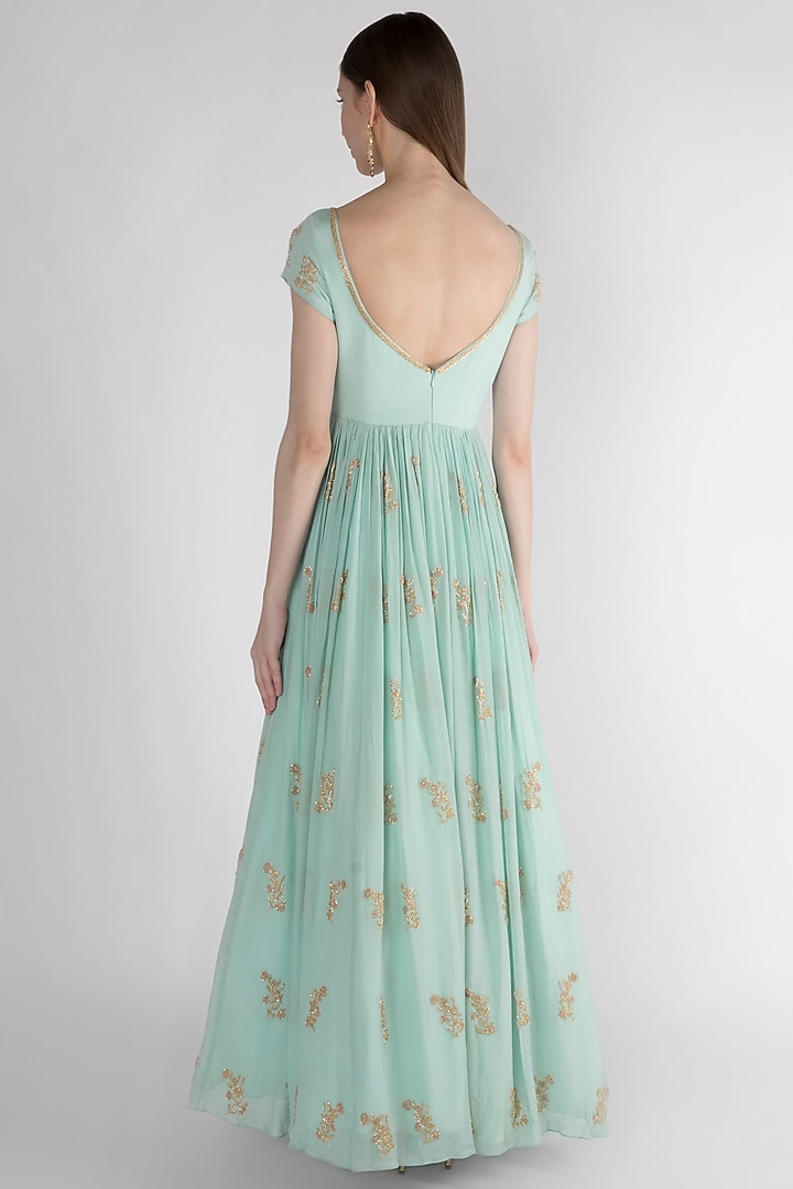 Sky Blue Embroidered Wedding Anarkali With Dupatta by Ease at Pernia's Pop Up Shop
