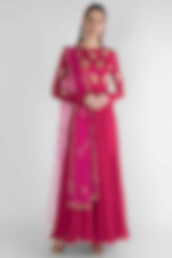 Fuchsia Embroidered Anarkali With Dupatta by Ease