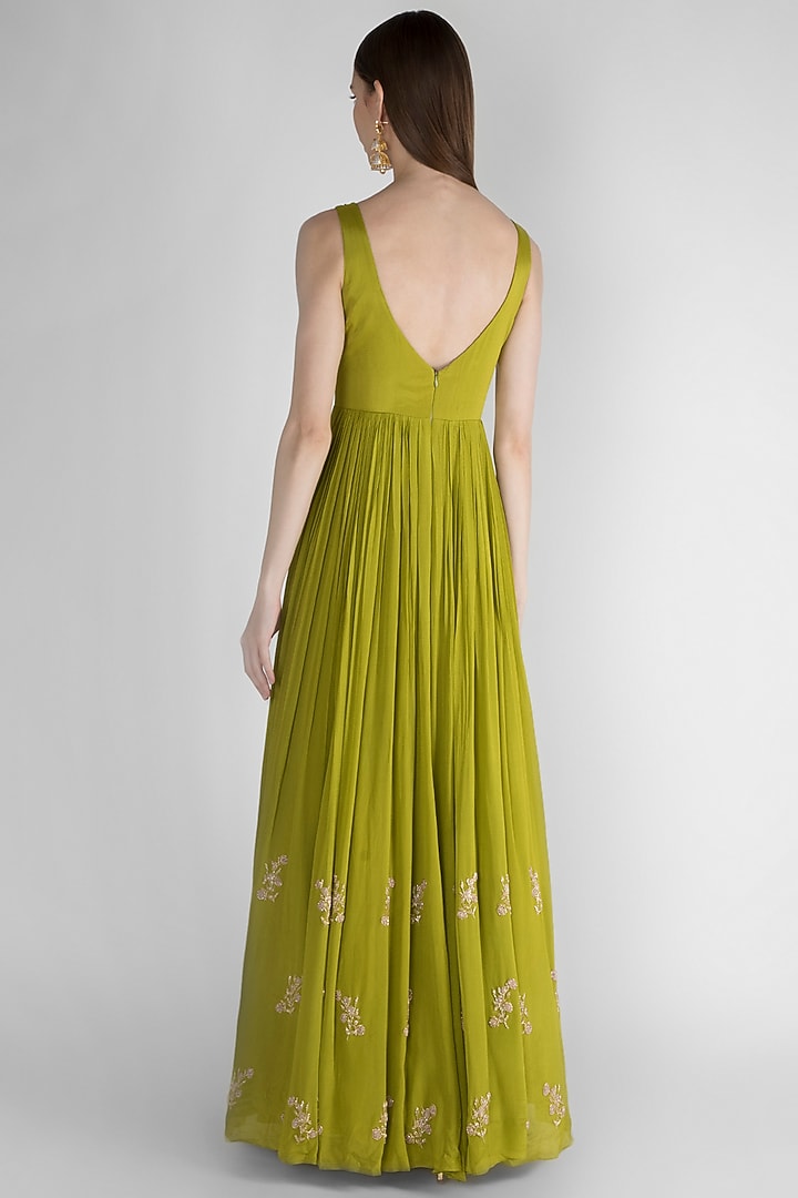 Olive Green Sequins Embroidered Wedding Anarkali With Dupatta by Ease at Pernia's Pop Up Shop