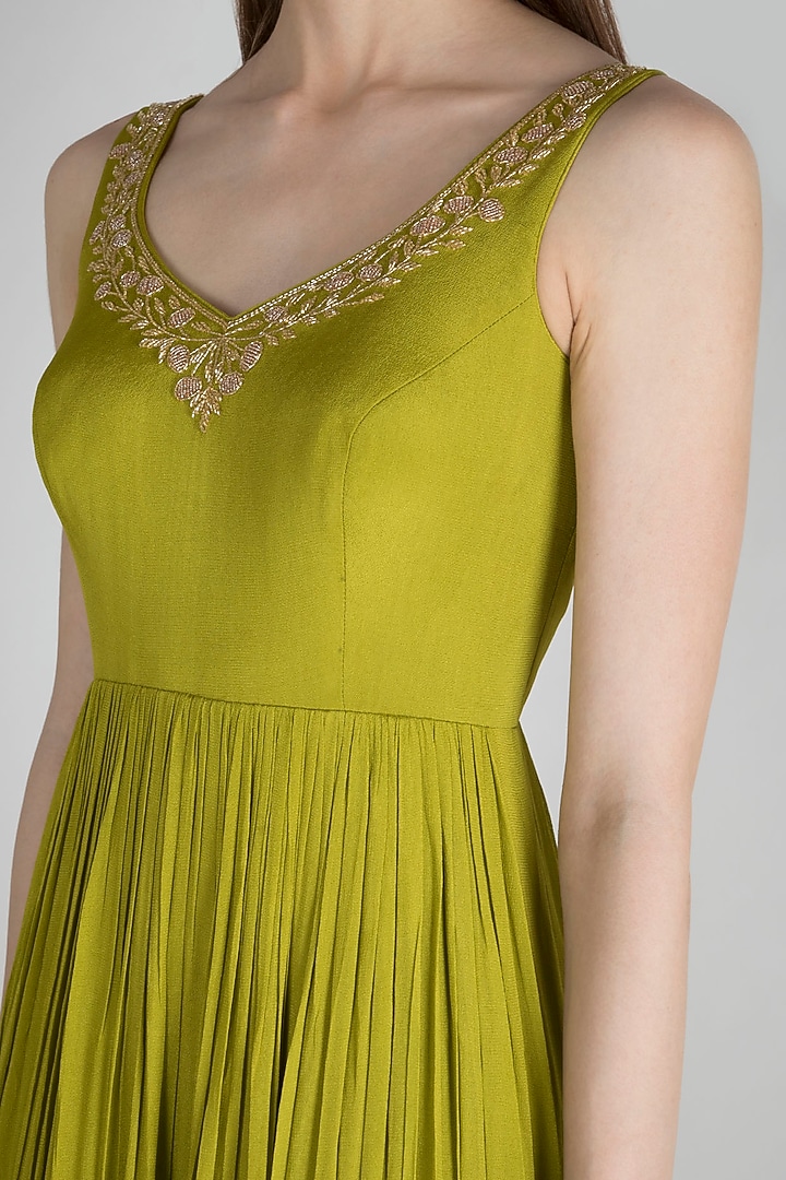 Olive Green Sequins Embroidered Wedding Anarkali With Dupatta by Ease at Pernia's Pop Up Shop