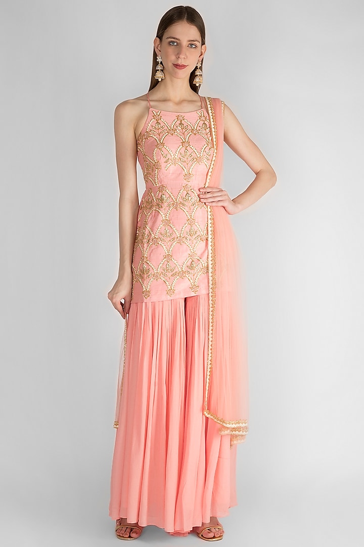 Blush Pink Embroidered Sharara Set by Ease