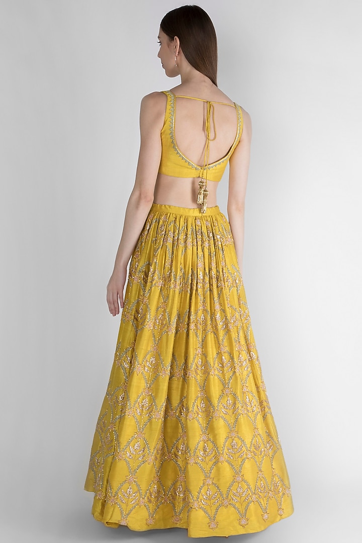 Lime Yellow Embroidered Wedding Lehenga Set by Ease at Pernia's Pop Up Shop