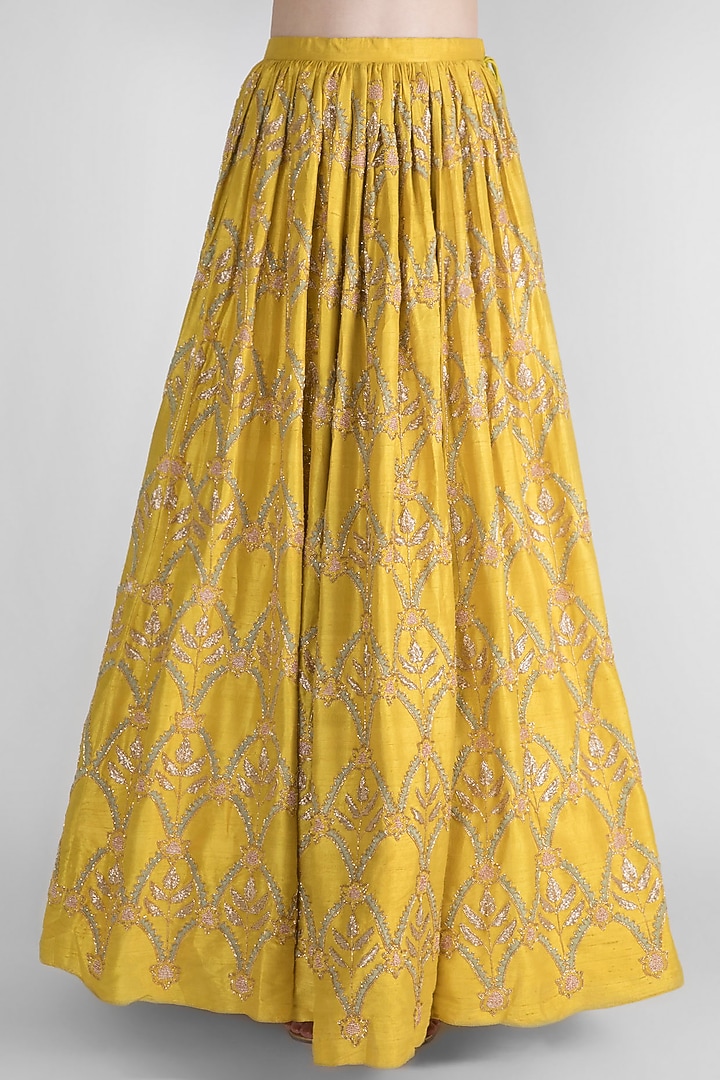 Lime Yellow Embroidered Wedding Lehenga Set by Ease at Pernia's Pop Up Shop