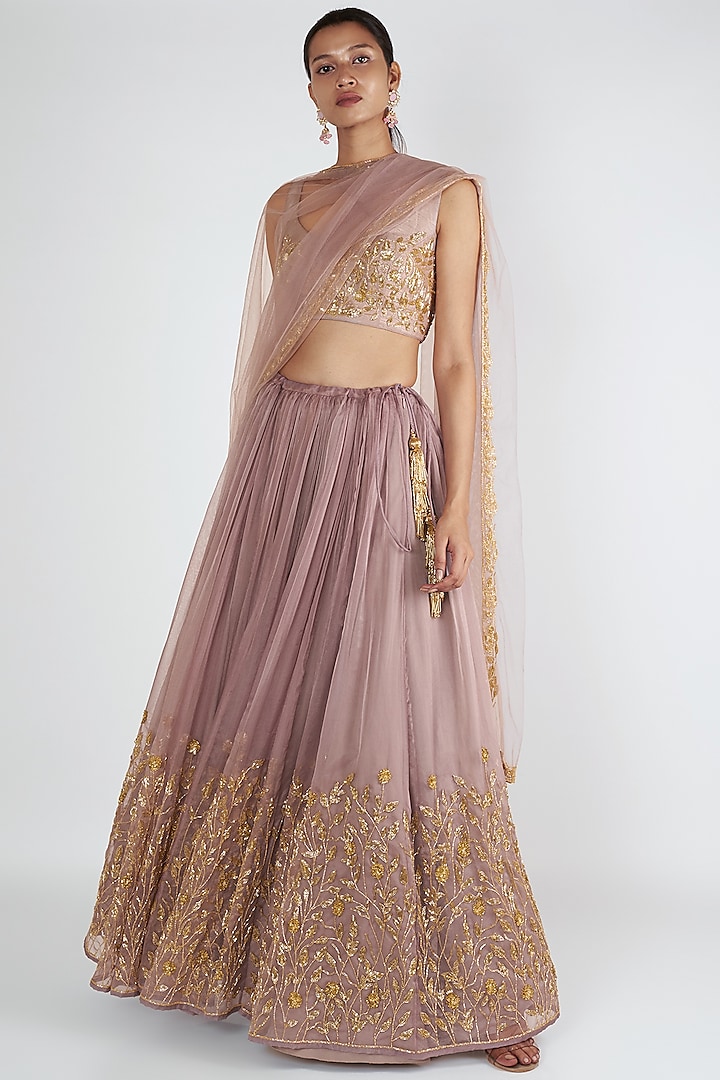 Lilac Embroidered Lehenga Set by Ease