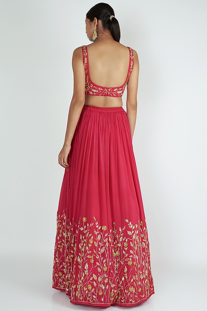 Rani Pink Embroidered Wedding Lehenga Set by Ease at Pernia's Pop Up Shop