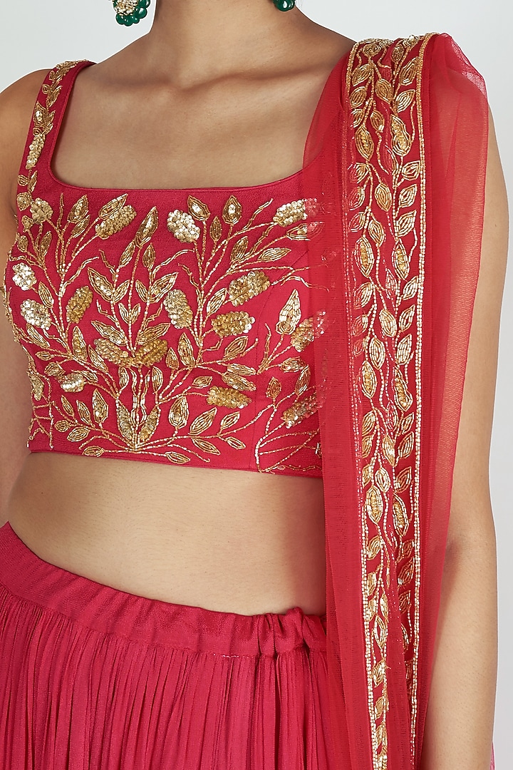Rani Pink Embroidered Wedding Lehenga Set by Ease at Pernia's Pop Up Shop