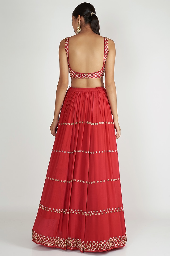 Red Embroidered Wedding Lehenga Set by Ease at Pernia's Pop Up Shop