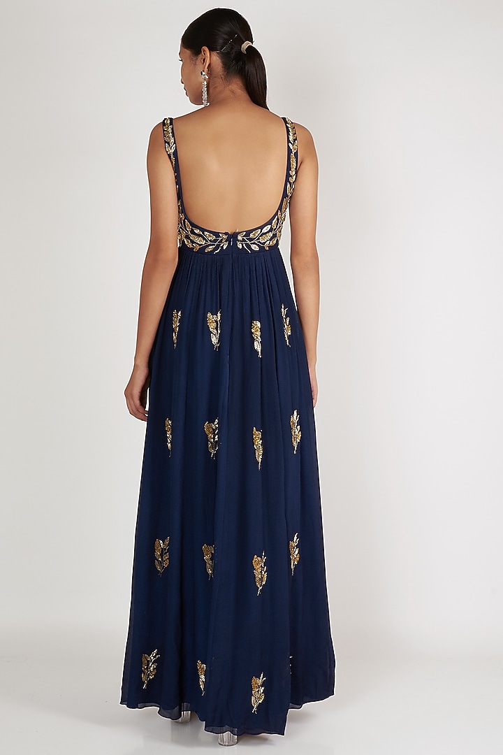 Navy Blue Embroidered Wedding Anarkali With Dupatta by Ease at Pernia's Pop Up Shop