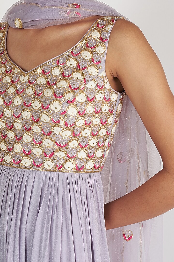 Lavender Embroidered Wedding Anarkali With Dupatta by Ease at Pernia's Pop Up Shop