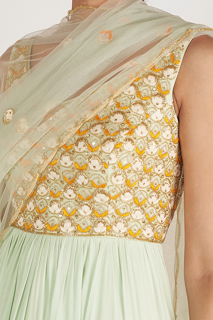 Light Mint Blue Embroidered Wedding Anarkali With Dupatta by Ease at Pernia's Pop Up Shop