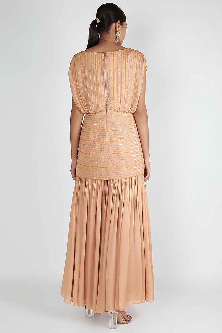 Salmon Pink Overlap Kurta With Wedding Sharara by Ease at Pernia's Pop Up Shop