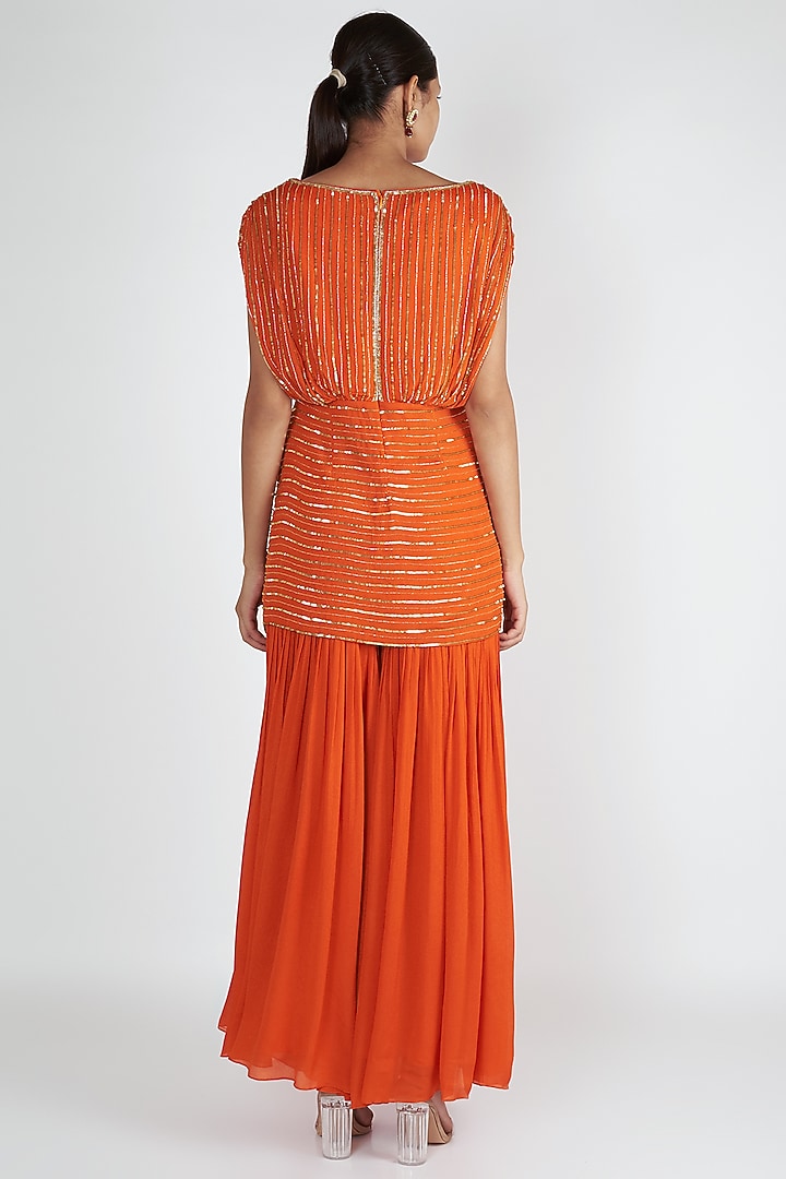 Orange Overlap Kurta With Sharara Set by Ease at Pernia's Pop Up Shop