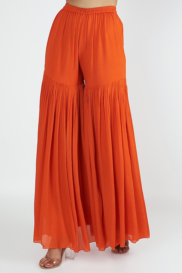 Orange Overlap Kurta With Sharara Set by Ease at Pernia's Pop Up Shop