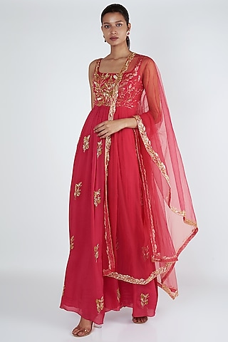 Rani Pink Embroidered Anarkali Set by Ease