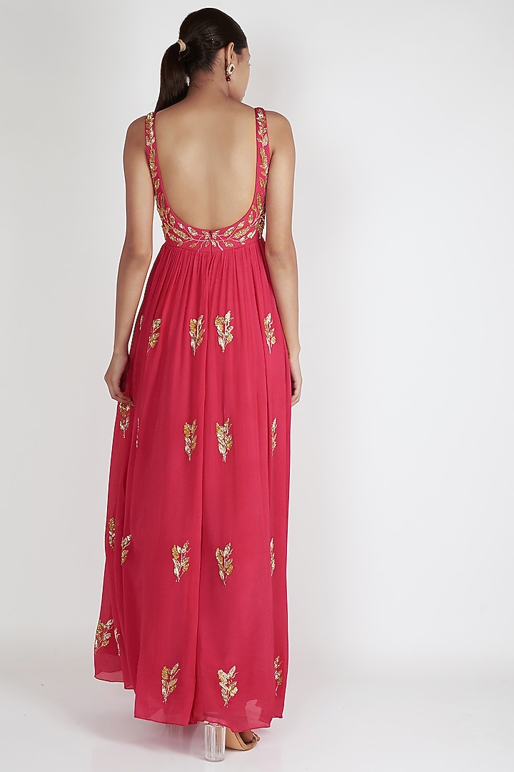 Rani Pink Embroidered Wedding Anarkali Set by Ease at Pernia's Pop Up Shop