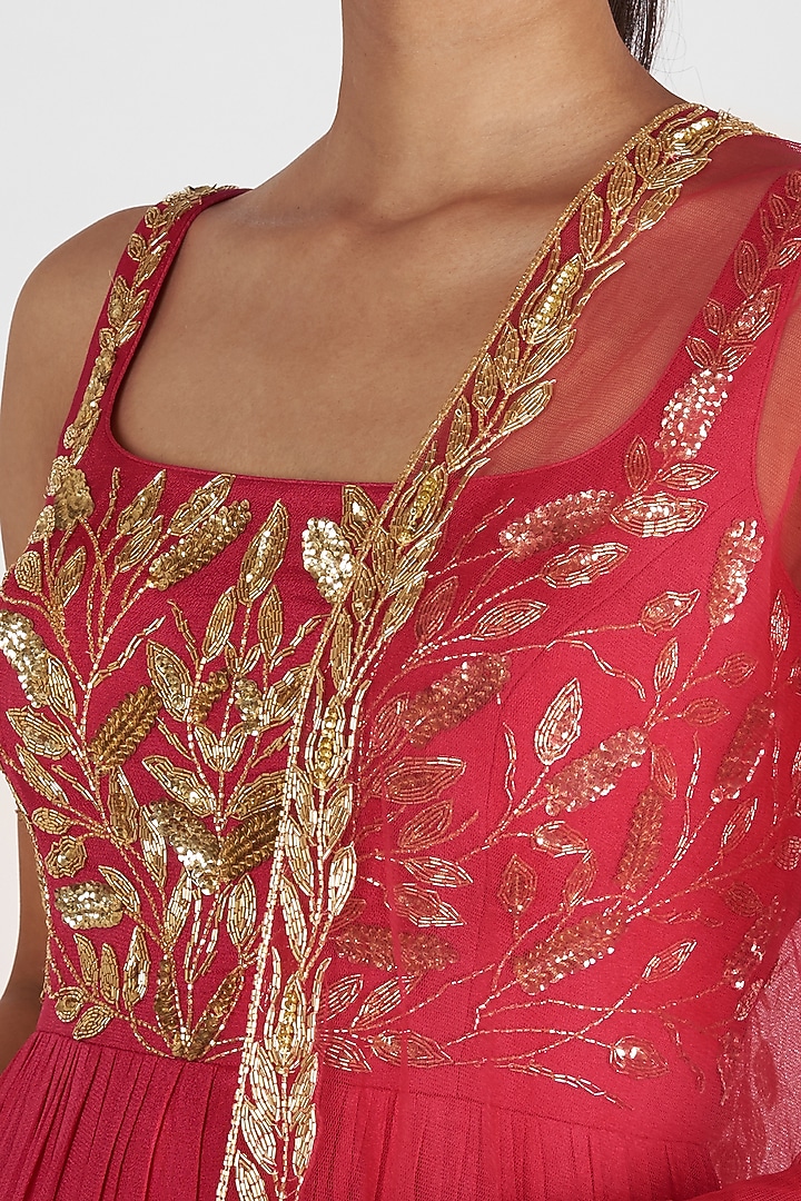 Rani Pink Embroidered Wedding Anarkali Set by Ease at Pernia's Pop Up Shop