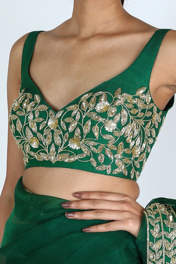 Green Embroidered Wedding Saree Set by Ease at Pernia's Pop Up Shop