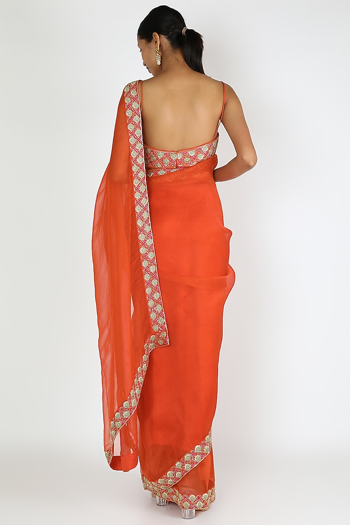 Orange Embroidered Wedding Saree Set by Ease at Pernia's Pop Up Shop