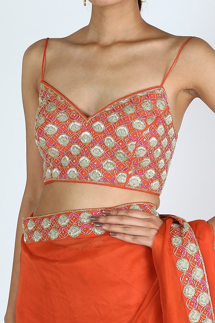 Orange Embroidered Wedding Saree Set by Ease at Pernia's Pop Up Shop