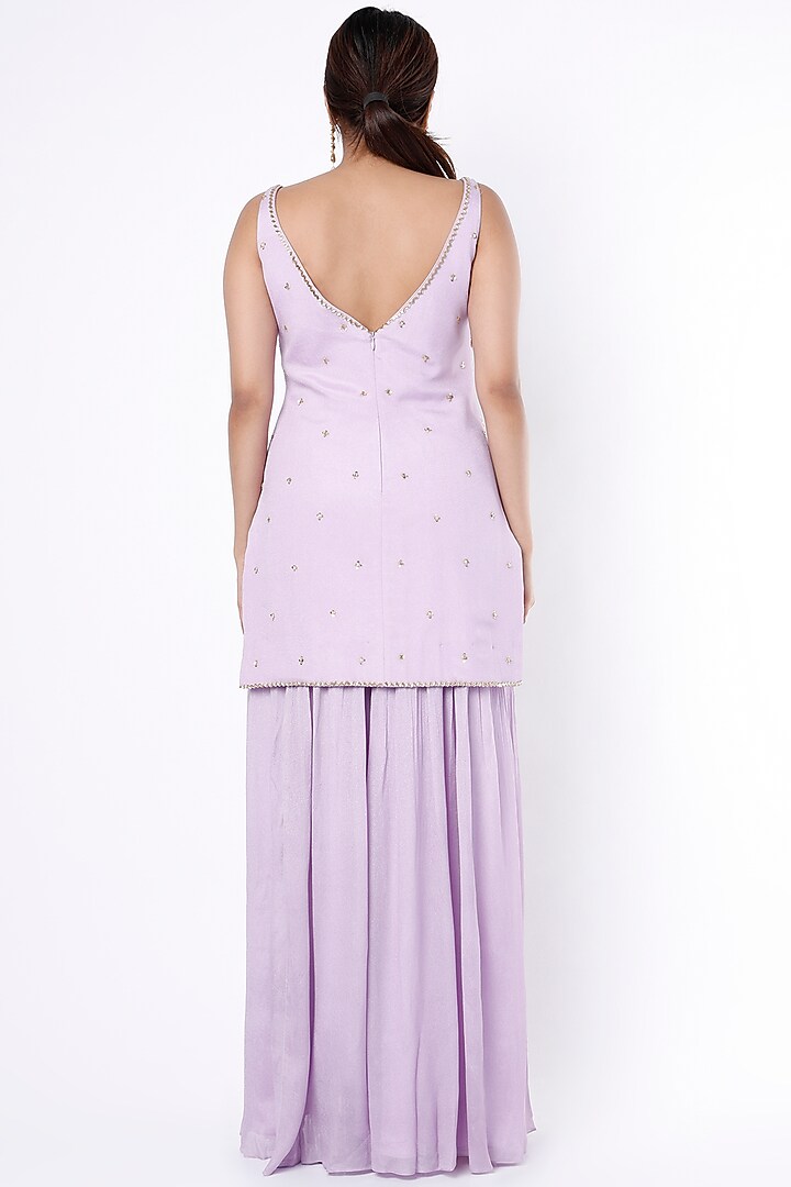 Lavender Crepe & Viscose Organza Wedding Sharara Set by Ease at Pernia's Pop Up Shop