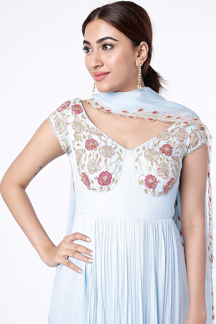 Powder Blue Embroidered Wedding Anarkali Set by Ease at Pernia's Pop Up Shop