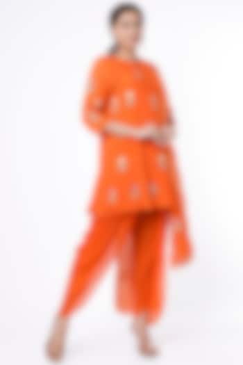 Orange Crepe & Viscose Organza Dhoti Set by Ease at Pernia's Pop Up Shop