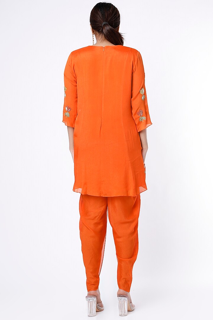 Orange Crepe & Viscose Organza Dhoti Set by Ease at Pernia's Pop Up Shop