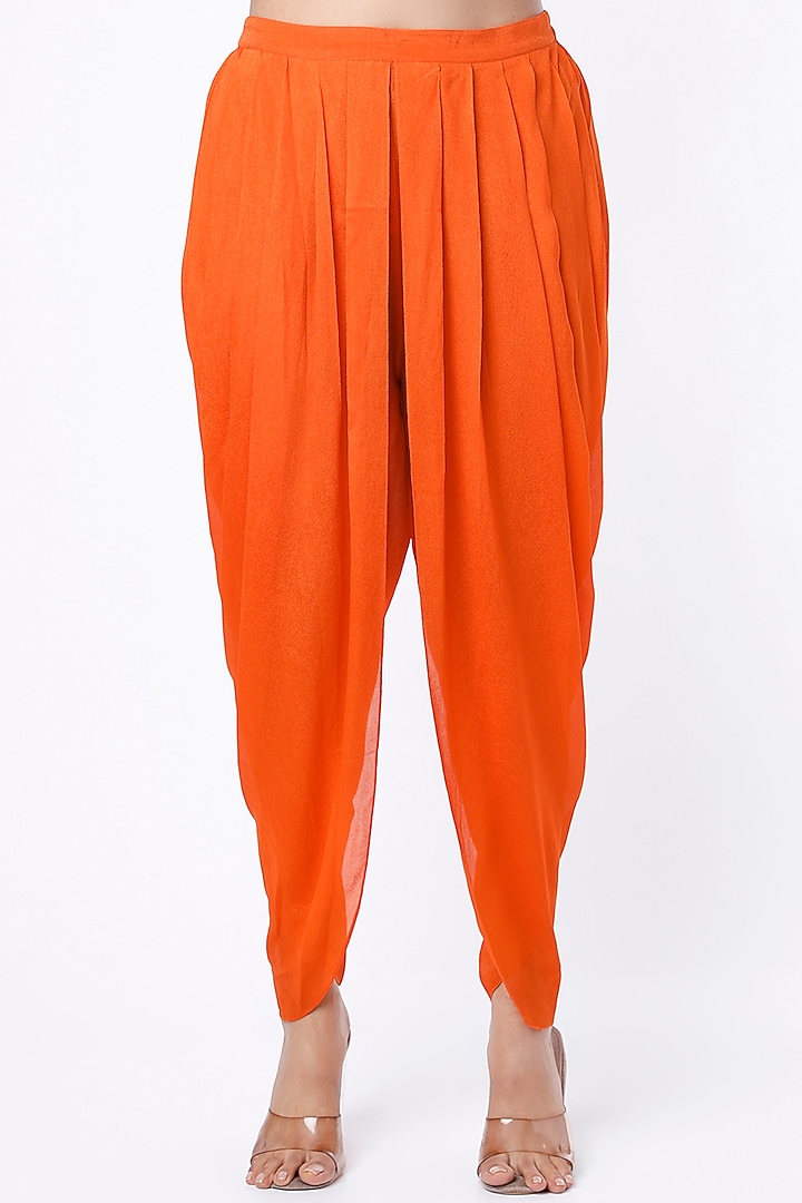 Orange Crepe & Viscose Organza Dhoti Set by Ease at Pernia's Pop Up Shop