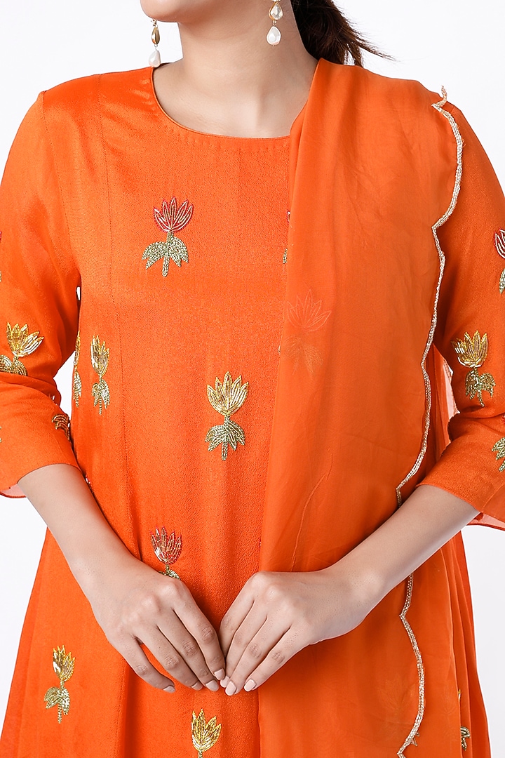 Orange Crepe & Viscose Organza Dhoti Set by Ease at Pernia's Pop Up Shop