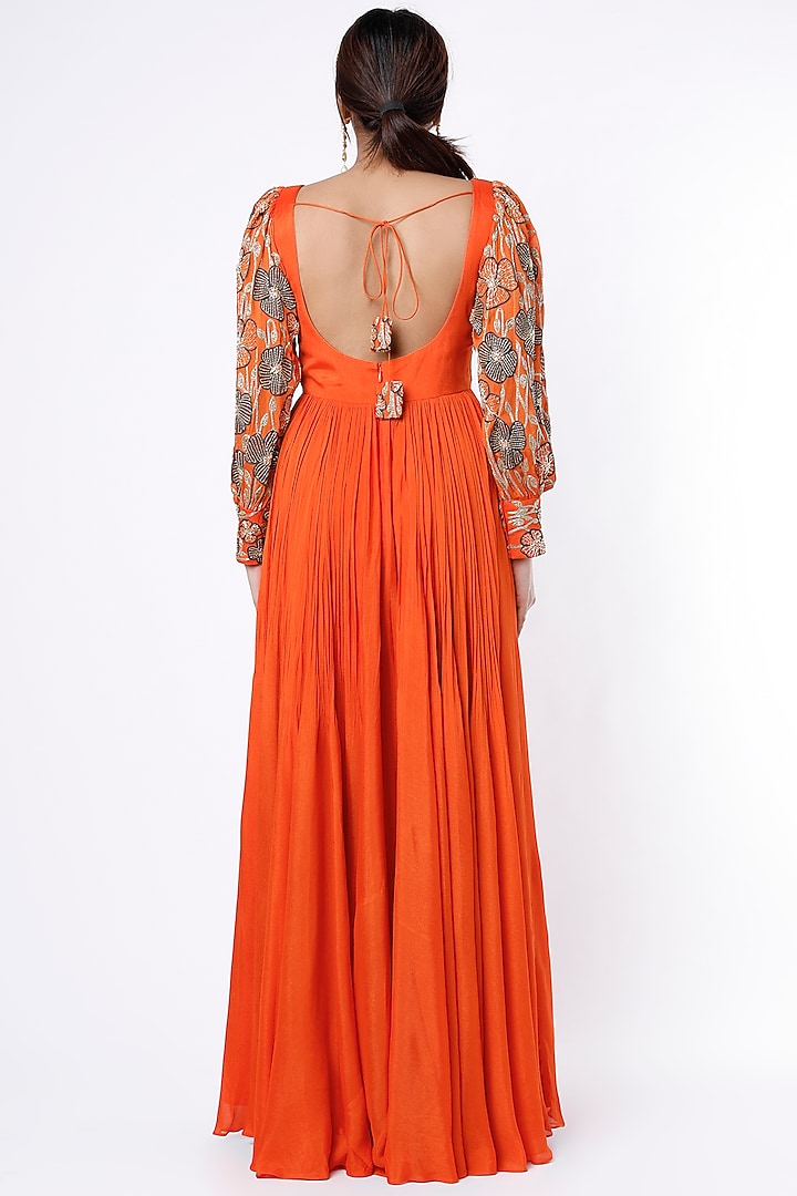 Orange Embroidered Wedding Anarkali Set by Ease at Pernia's Pop Up Shop