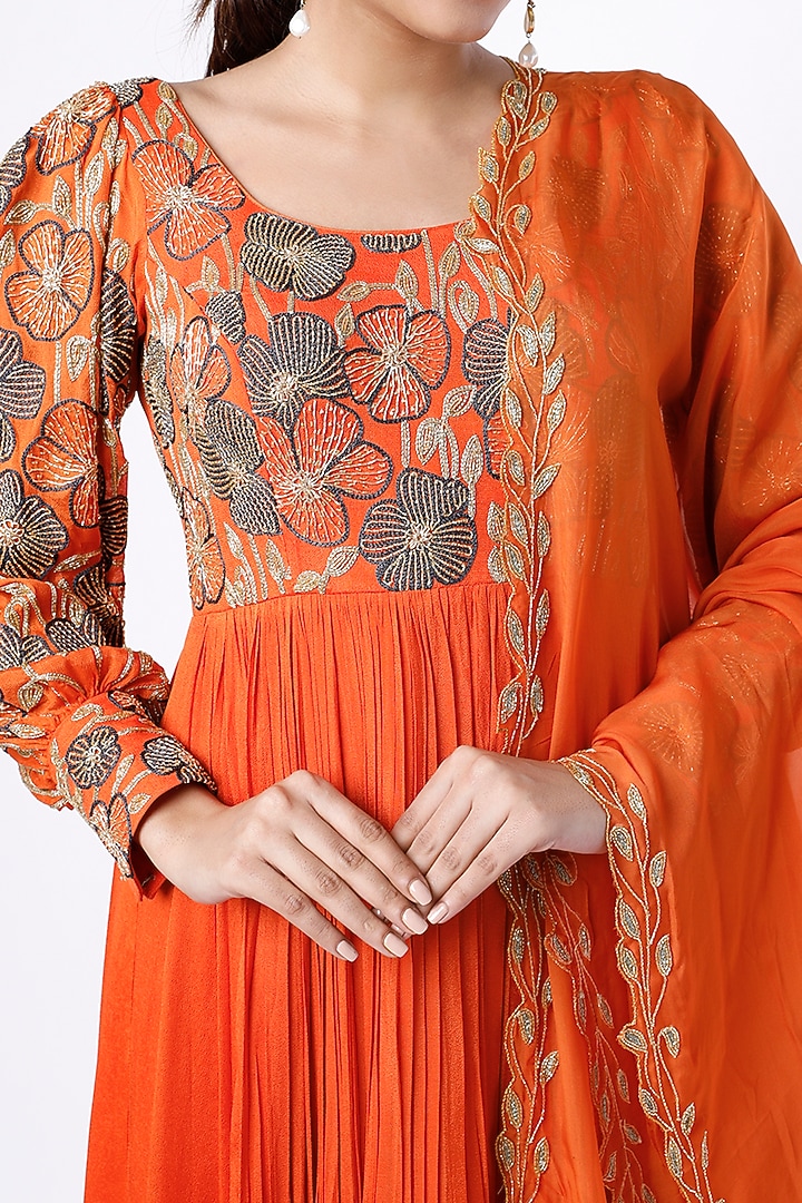 Orange Embroidered Wedding Anarkali Set by Ease at Pernia's Pop Up Shop
