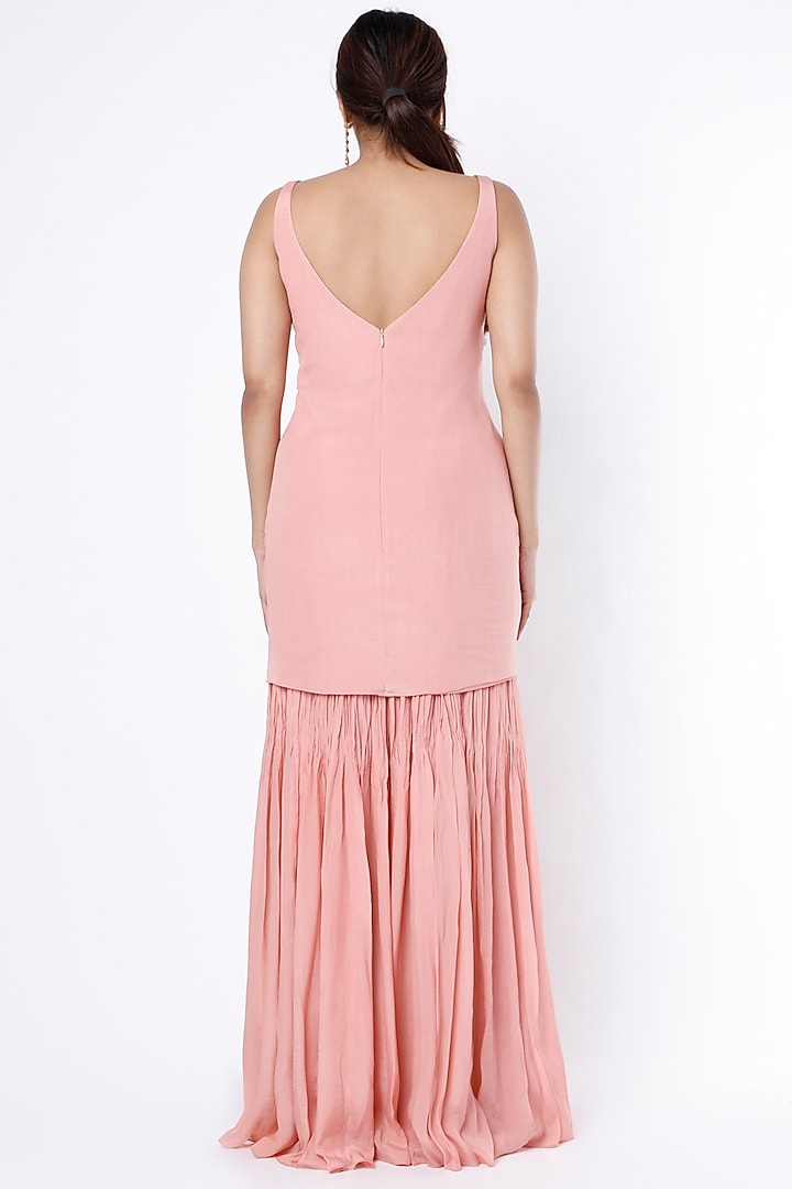 Blush Pink Crepe & Viscose Organza Wedding Sharara Set by Ease at Pernia's Pop Up Shop