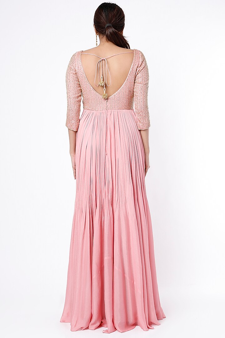 Baby Pink Embroidered Wedding Anarkali Set by Ease at Pernia's Pop Up Shop
