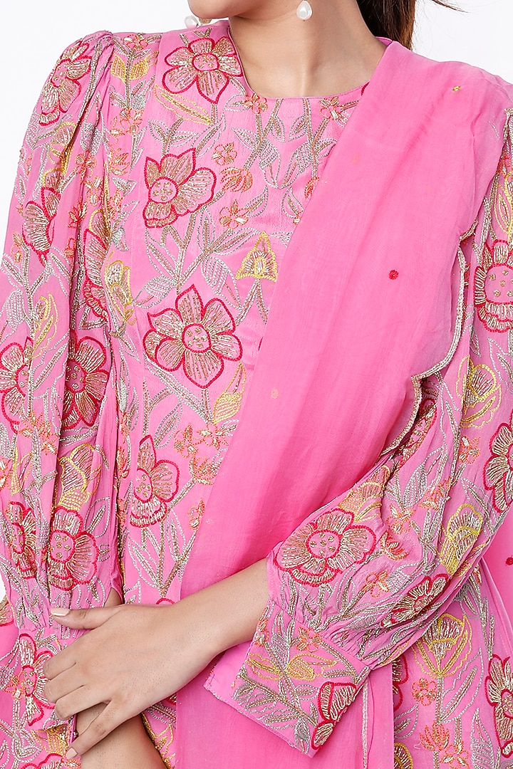 Bubblegum Pink Crepe & Viscose Organza Wedding Sharara Set by Ease at Pernia's Pop Up Shop