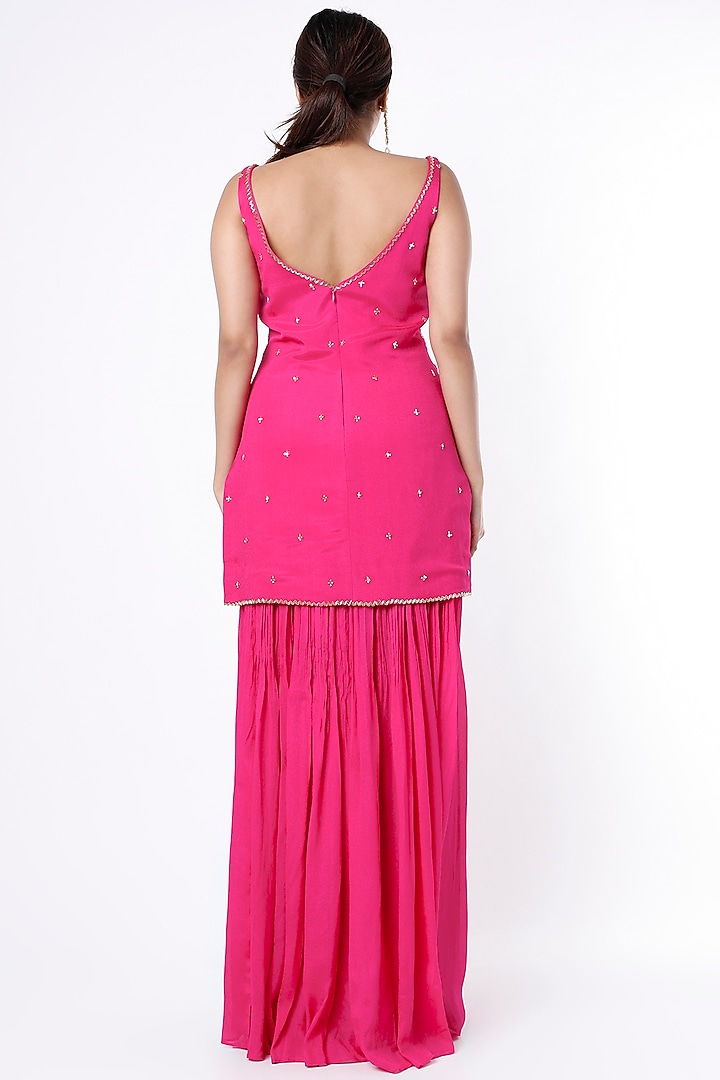 Rani Pink Crepe & Viscose Organza Wedding Sharara Set by Ease at Pernia's Pop Up Shop