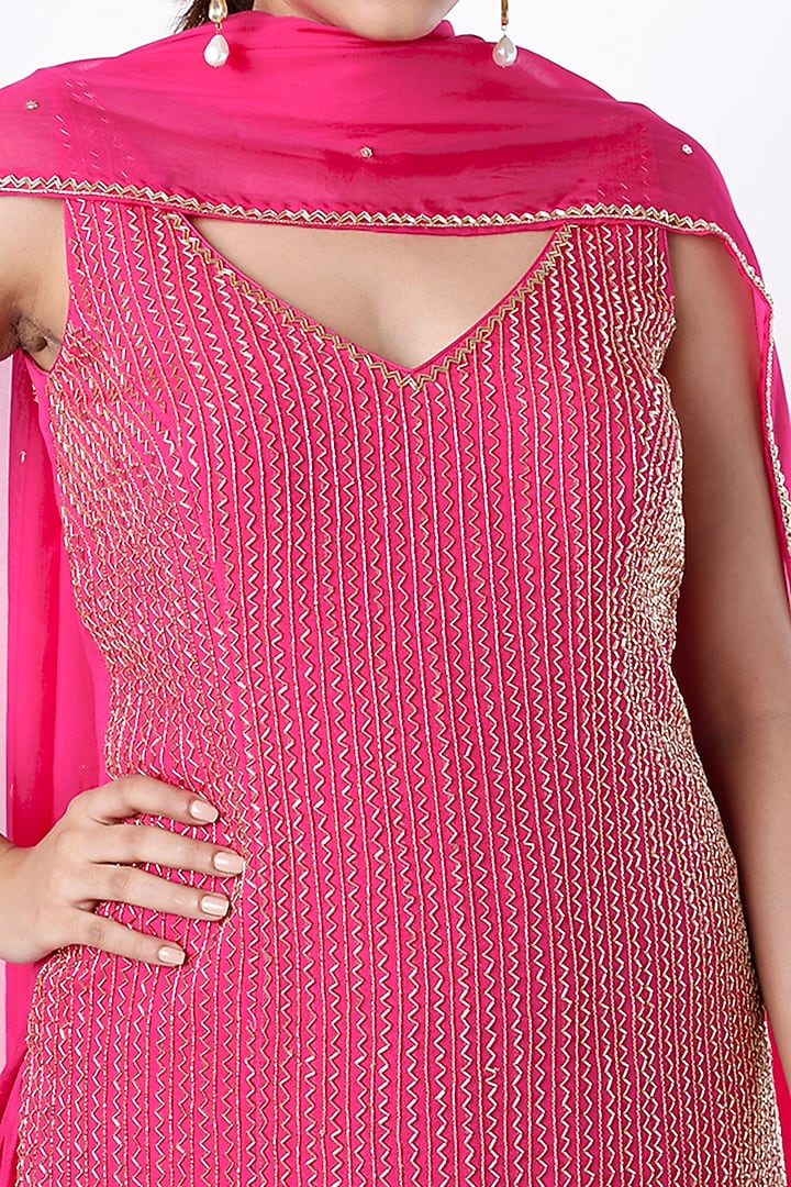 Rani Pink Crepe & Viscose Organza Wedding Sharara Set by Ease at Pernia's Pop Up Shop