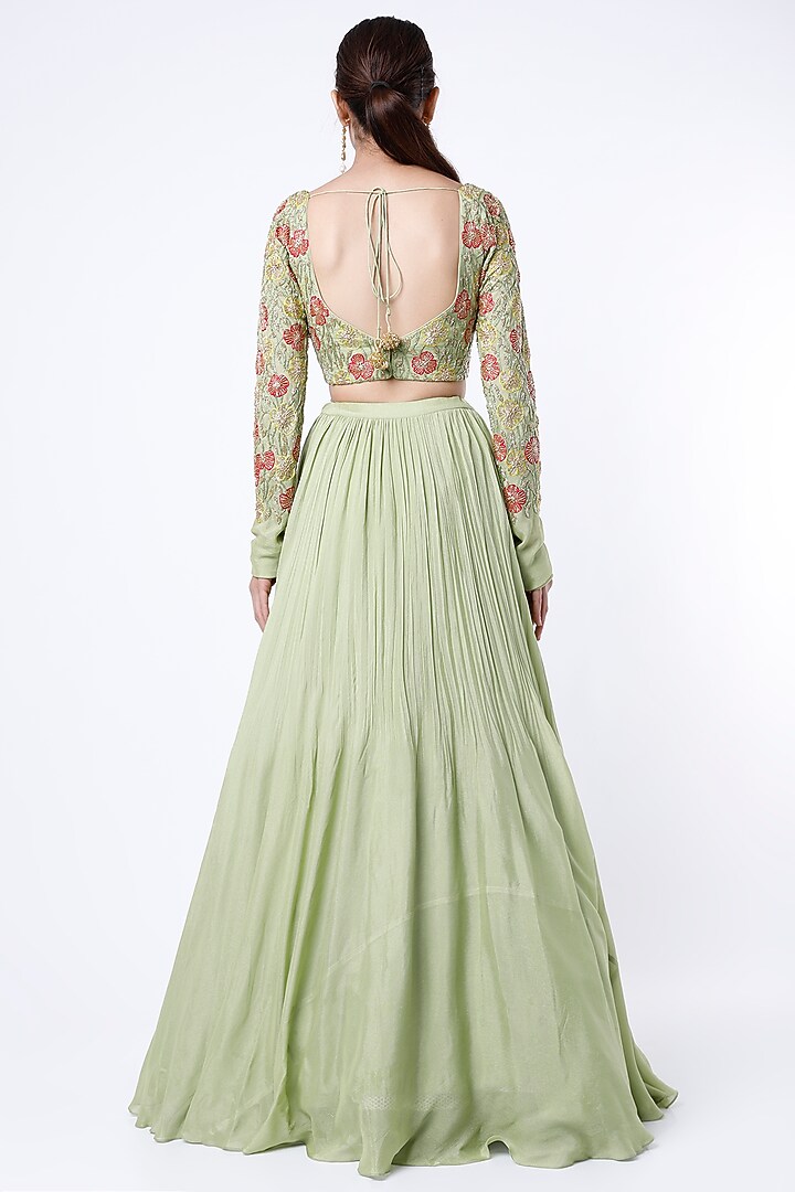 Pista Green Crepe Wedding Lehenga Set by Ease at Pernia's Pop Up Shop