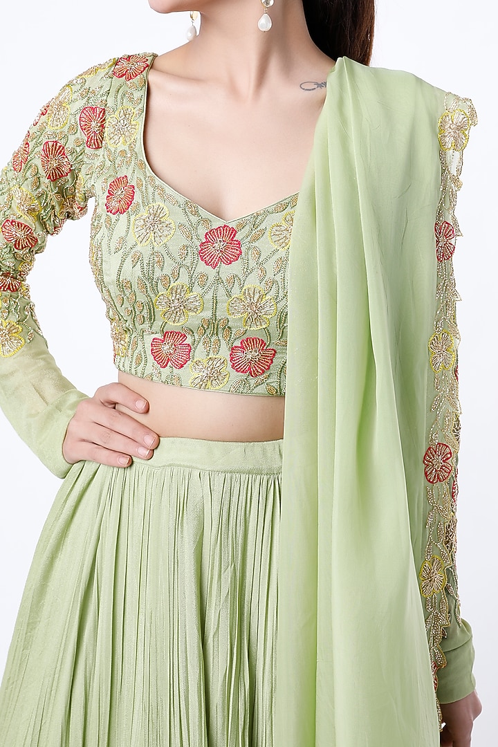 Pista Green Crepe Wedding Lehenga Set by Ease at Pernia's Pop Up Shop
