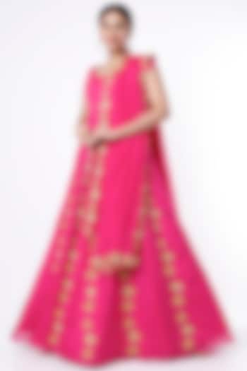 Rani Pink Embroidered Kalidar Anarkali Set by Ease