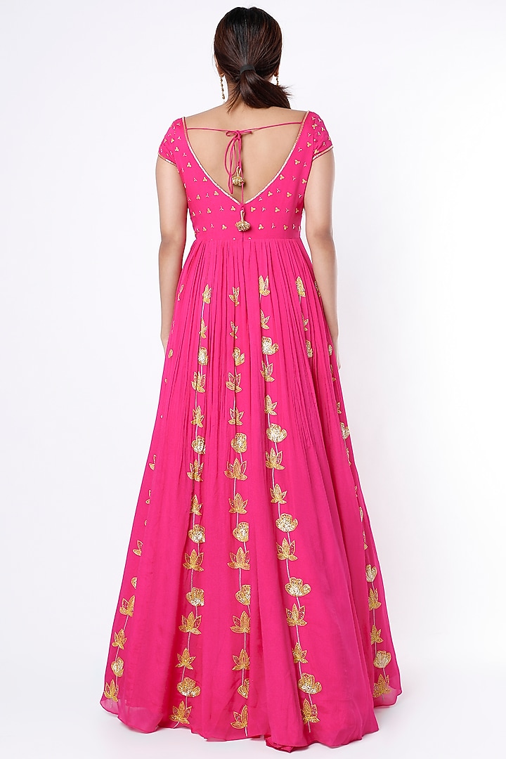 Rani Pink Embroidered Kalidar Wedding Anarkali Set by Ease at Pernia's Pop Up Shop