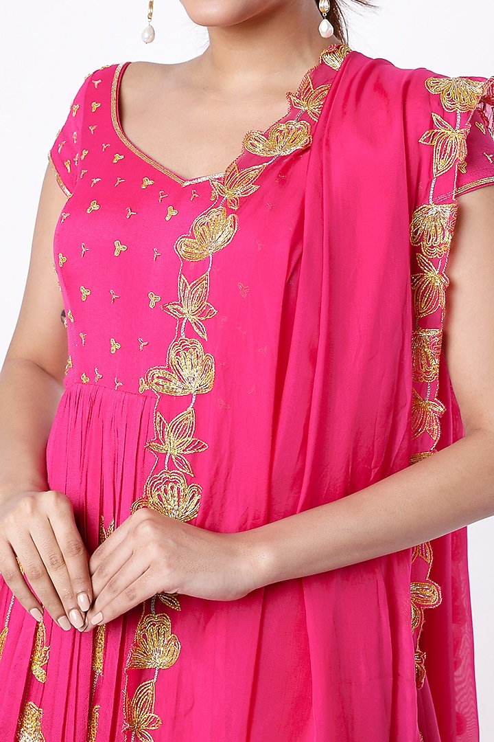 Rani Pink Embroidered Kalidar Wedding Anarkali Set by Ease at Pernia's Pop Up Shop