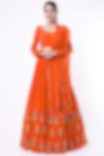 Orange Crepe Wedding Lehenga Set by Ease at Pernia's Pop Up Shop