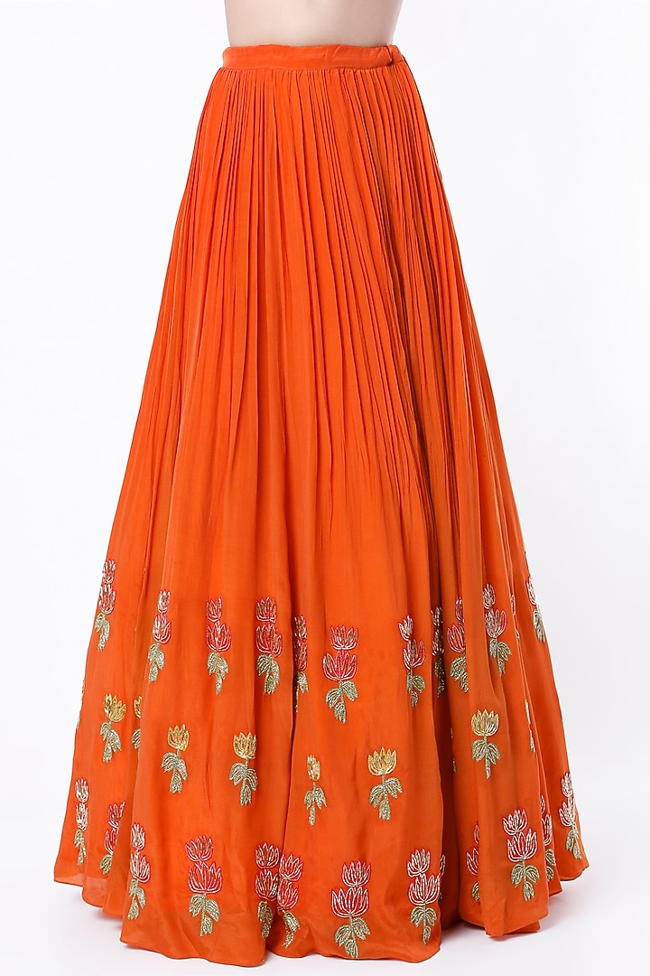 Orange Crepe Wedding Lehenga Set by Ease at Pernia's Pop Up Shop
