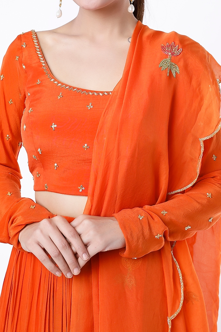 Orange Crepe Wedding Lehenga Set by Ease at Pernia's Pop Up Shop