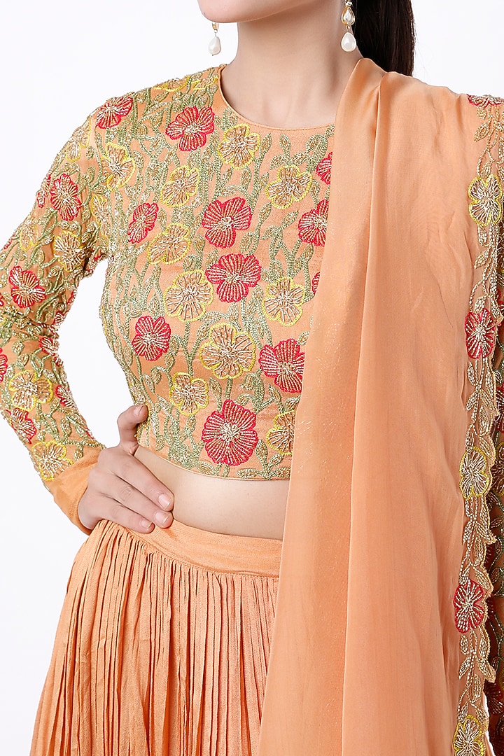 Peach Crepe Wedding Lehenga Set by Ease at Pernia's Pop Up Shop