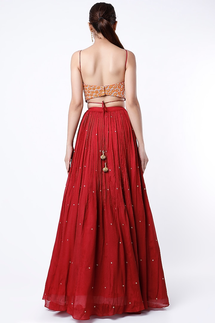 Red Crepe Wedding Lehenga Set by Ease at Pernia's Pop Up Shop